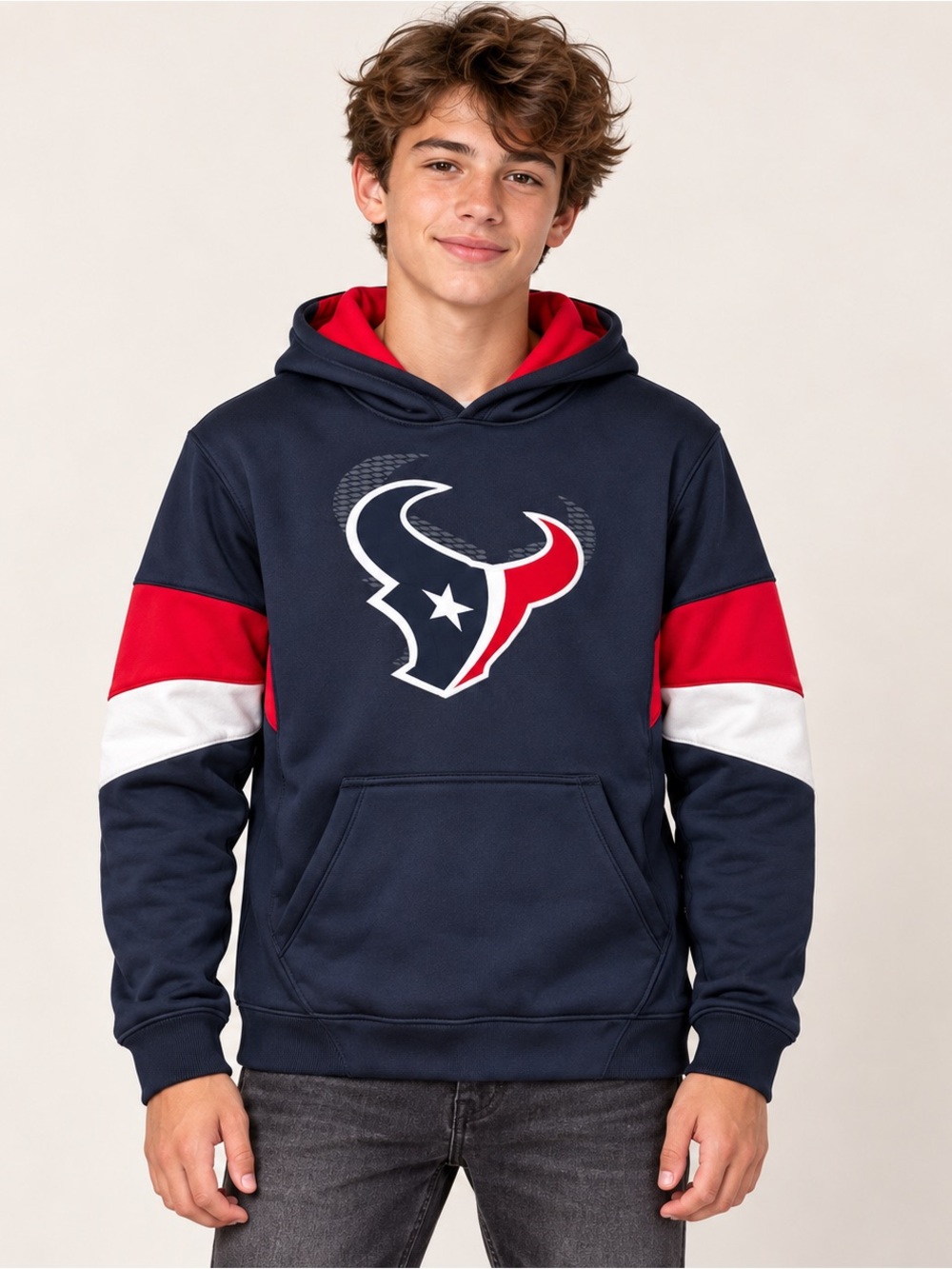 NFL Houston Texans Youth L 14-16 Navy Logo Pullover Hoodie